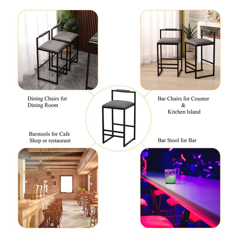 Set of 2 Counter Height Woven Bar Stools with Back