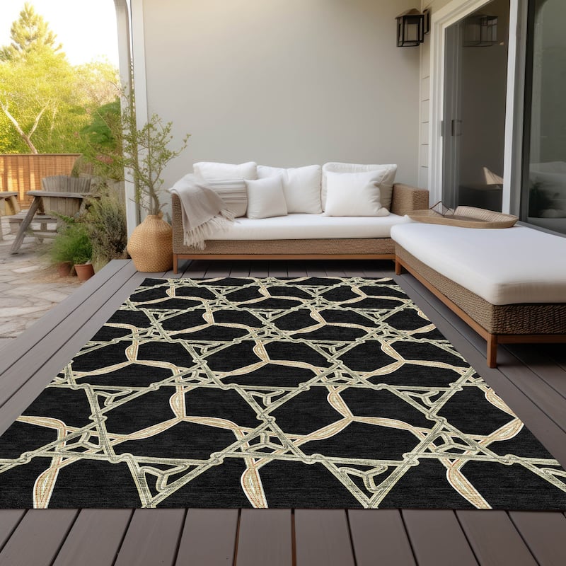 Machine Washable Indoor/ Outdoor Transitional Links Chantille Rug - Black - 9' x 12'