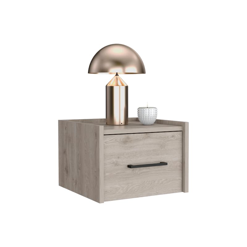 Light Gray Modern Floating Nightstand, Space-Saving Design with Convenient Drawer and Black pull Handle