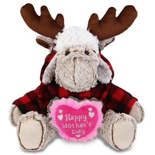 DolliBu Happy Mother’s Day Super Soft Plush Red Plaid Outfit Moose - 9 inches