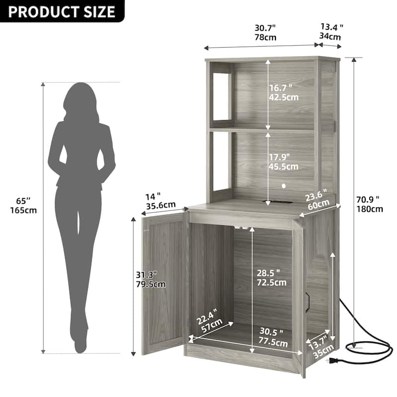 Hidden Cat Litter Box Enclosure Furniture Tall Storage Cabinet with Charging Station