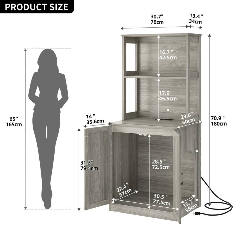 Moasis Large Hidden Cat Litter Box Enclosure Furniture with Shelves and Charge Socket