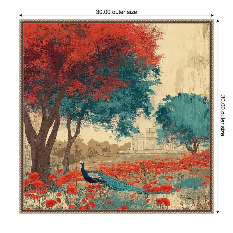 Peacock Mughal Mural Designs No. 2 by Tradelink inhouse artist Framed Canvas Wall Art Print - 30 x 30 in