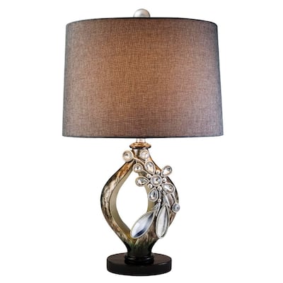 Black Metal Bedside Table Lamp with Brown Fabric Empire Shade 3 Way Switch - 16” x 11” x 28” (D x W x H)