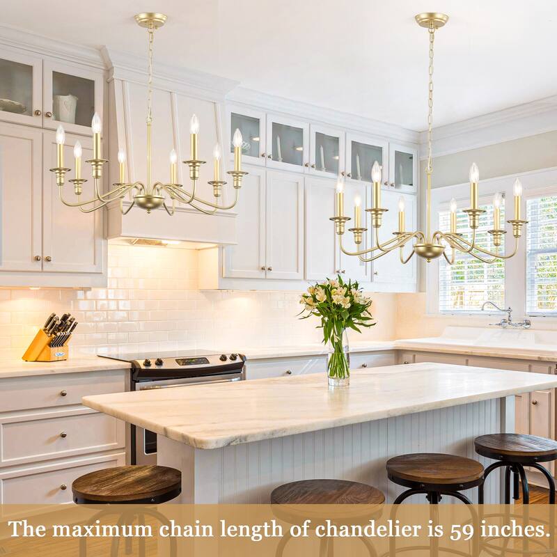 8-Light Rustic Candlestick Island Chandelier Linear Chandelier Lighting for Kitchen Island