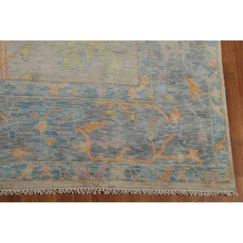 All-Over Floral Oushak Oriental Area Rug Hand-Knotted Wool Carpet - 8'10" x 11'9"