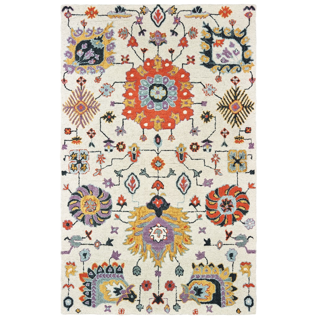 Tallahassee Ivory Orange Hand-Tufted Wool Oriental Casual Area Rug