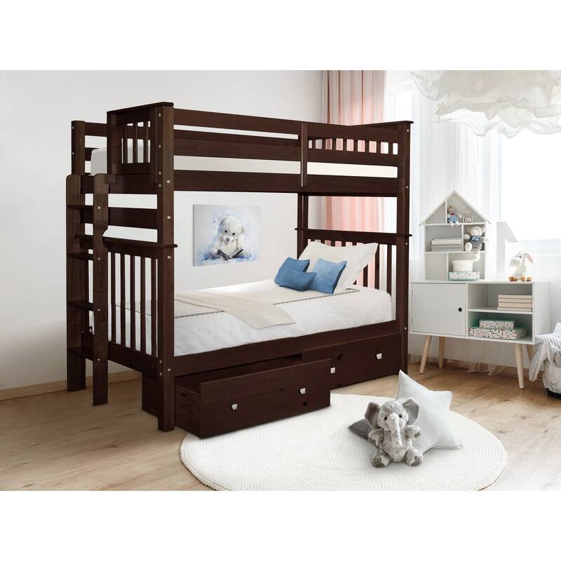 Taylor & Olive Trillium Tall Twin over Twin Bunk Bed, 2 Drawers