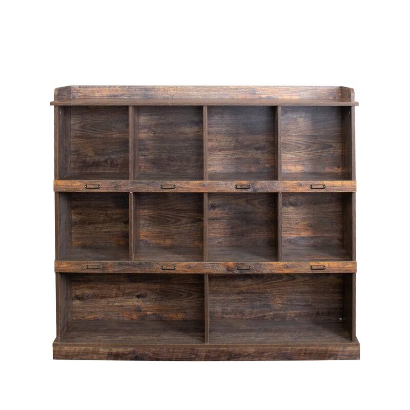 Solid Wood Bookcase Display Storage Cabinet with 7 Cube