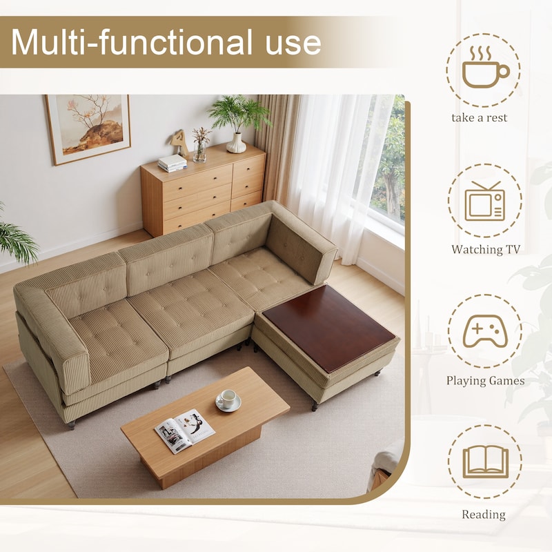 Oversized Sofa Corduroy Tufted Modular Sectional Set
