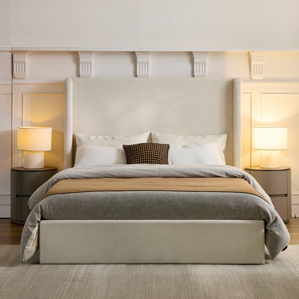 Upholstered Wingback Platform Bed Frame No Box Spring Needed