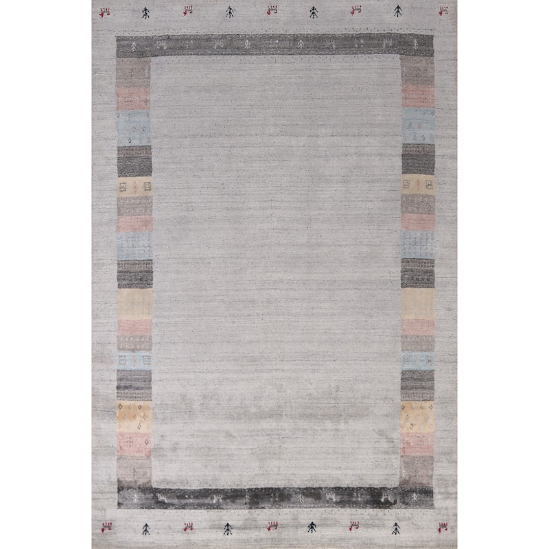 Tribal Gabbeh Indian Area Rug Hand-Knotted Grey Wool Carpet - 5'4" x 7'8"