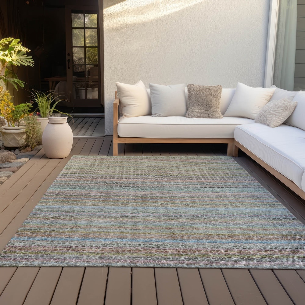 Machine Washable Indoor/Outdoor Transitional Striped Chantille Rug