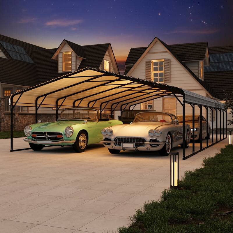 EROMMY Outdoor Carport with Galvanized Steel Roof, Heavy-Duty All-Weather Shelter for Cars, Boats and Equipment - 20' x 40'