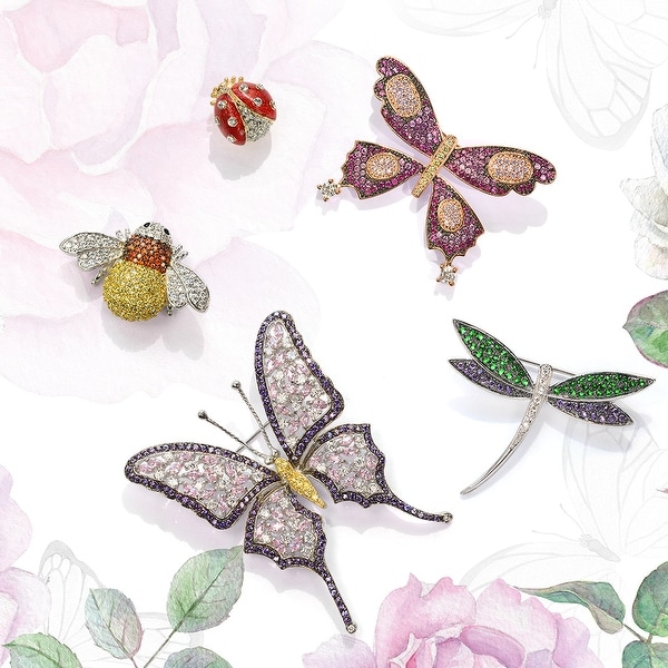 Multi Color Pink CZ Statement Butterfly Brooch Pin Cubic Zirconia Rhodium Plated