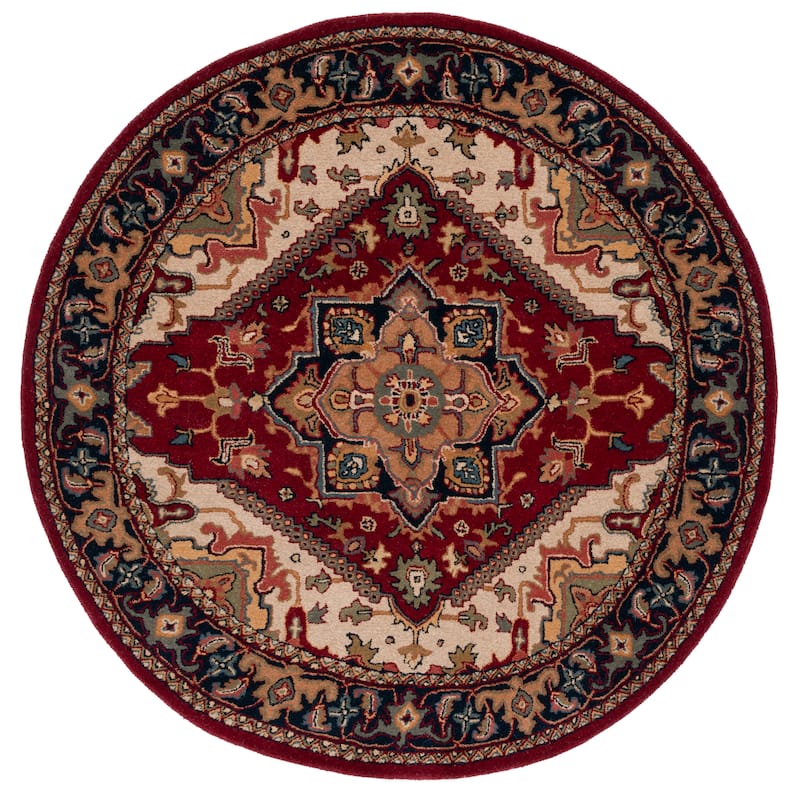SAFAVIEH Handmade Heritage Carrol Traditional Oriental Wool Rug - 6' Round - Red - Round