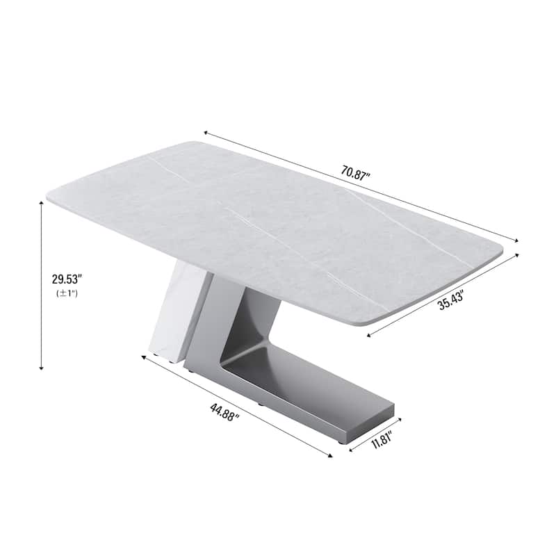 Slate Dining Table Faux Marble Table with Z shape Stainless Steel Pedestal