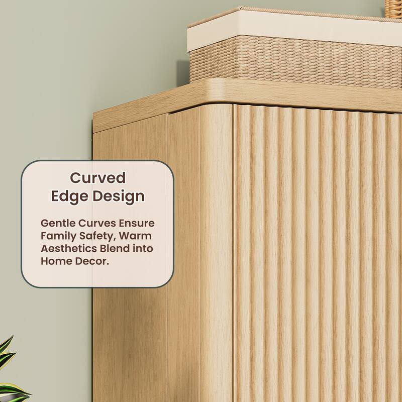 Fluted Wood Kitchen Pantry Storage Cabinet, Buffet Cabinet with Doors & 6 Tier Shelves, Freestanding Kitchen Cupboard