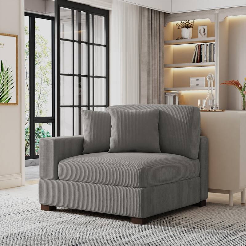 Corduroy Armchair Sofa Corner Chairs With Pillows - Armchair/Left Facing - Light Grey