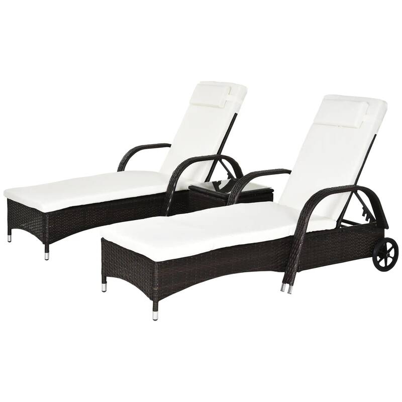 3PCS Wicker Chaise Lounge Set,Adjustable Rattan Chairs,Cushions,Table