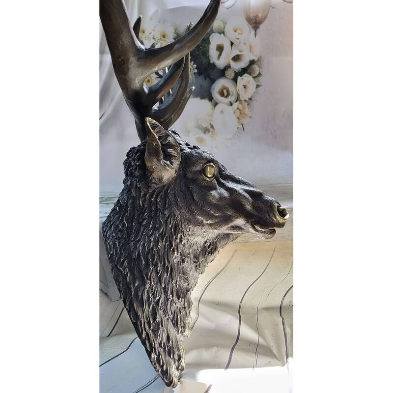 Signed Carl Kauba Life Size Elk Head Bust Bronze Figurine Sculpture Cabin Decor