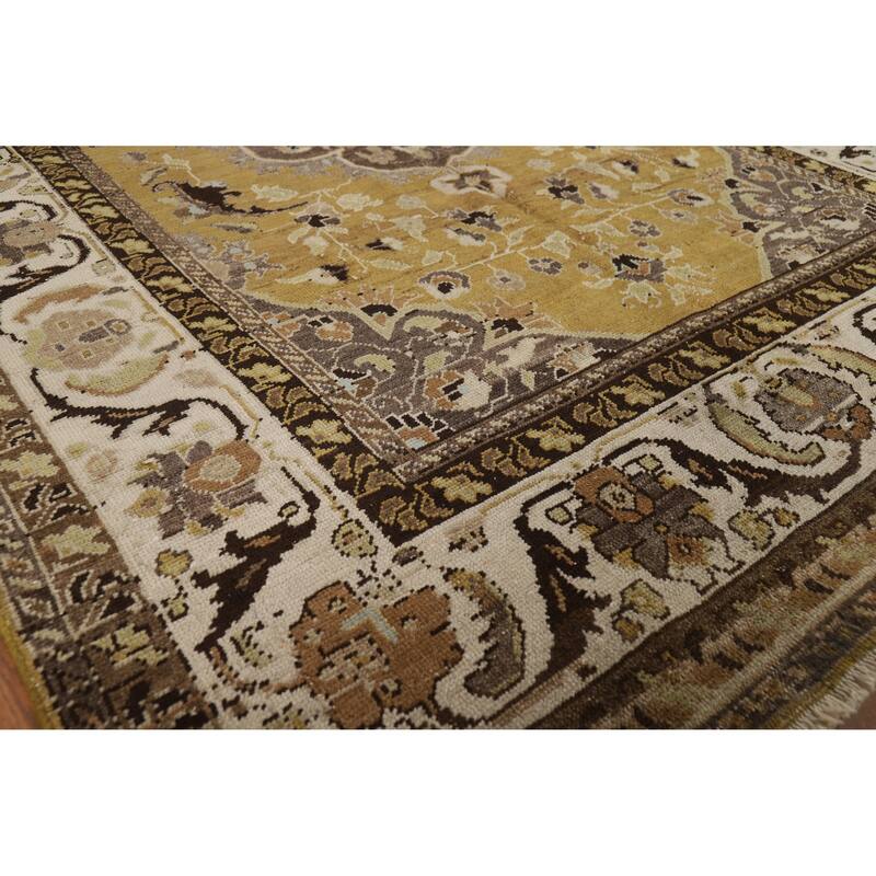 Gold Vegetable Dye Mashad Antique Persian Rug Handmade Wool Carpet - 5'3" x 8'3"