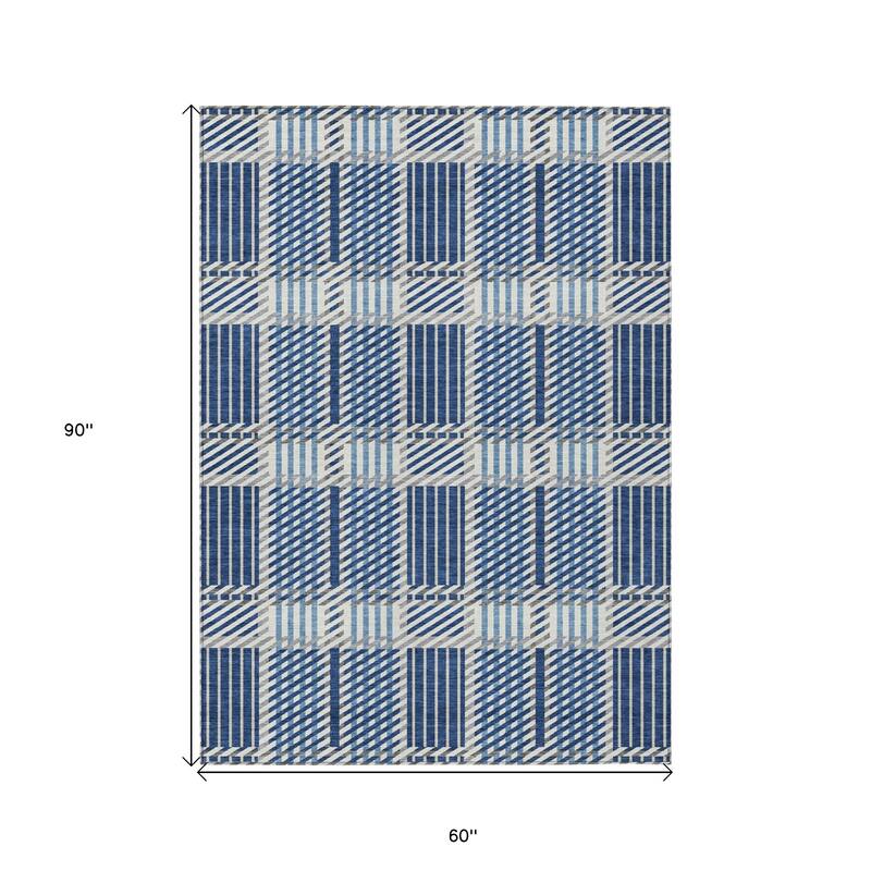 HomeRoots Plaid Transitional Rectangle Outdoor Rug