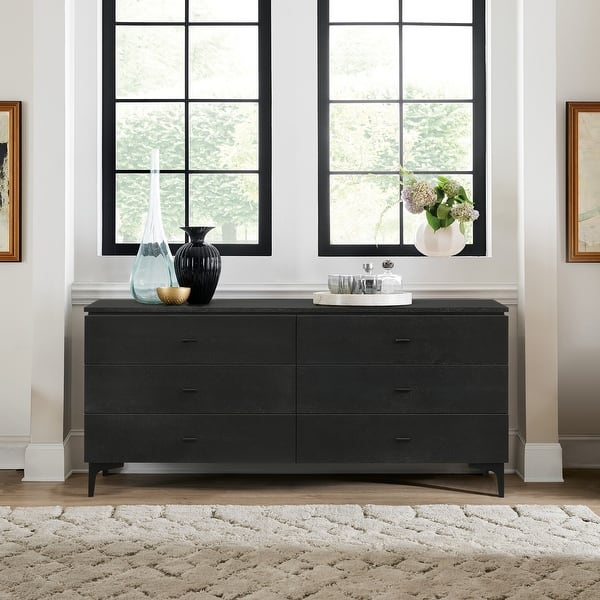 Legend - Black Glaze Ash Veneer 6 Drawer Dresser with Metal Legs Legend - Black Glaze Ash Veneer 6 Drawer Dresser with Metal Legs