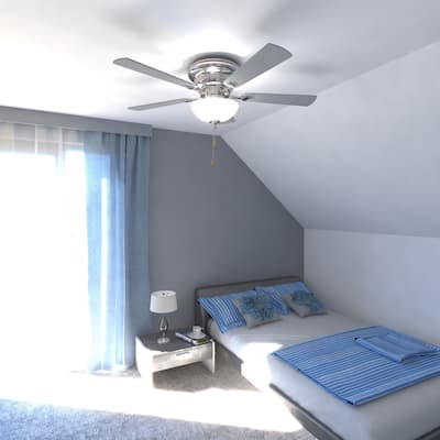 Expo 42 inch Flush Mount Satin Nickel Ceiling Fan with LED Light Kit - 42-in W x 12.5-in H x 42-in D