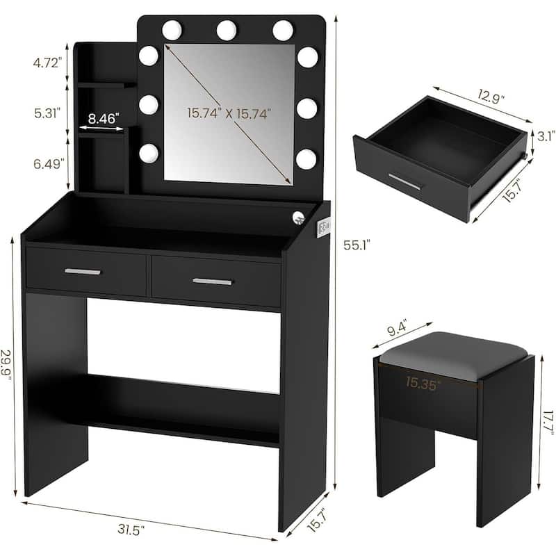 Modern Dressing Table, Makeup Vanity Desk with Mirror and Lights for Bedroom