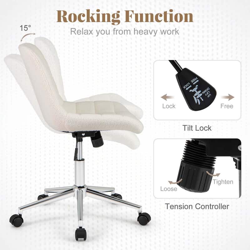 Costway Upholstered Armless Office Chair with Adjustable Height &