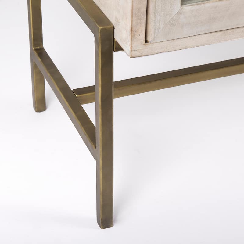 Arelius Blonde Solid Wood w/ Gold Iron Base & Glass Doors Sideboard - 70"W x 32"H x 18.75"D