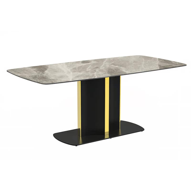 Sylva Dining Table Rectangular Tabletop in Gold Pedestal Base - 55 Inch - Deep Grey
