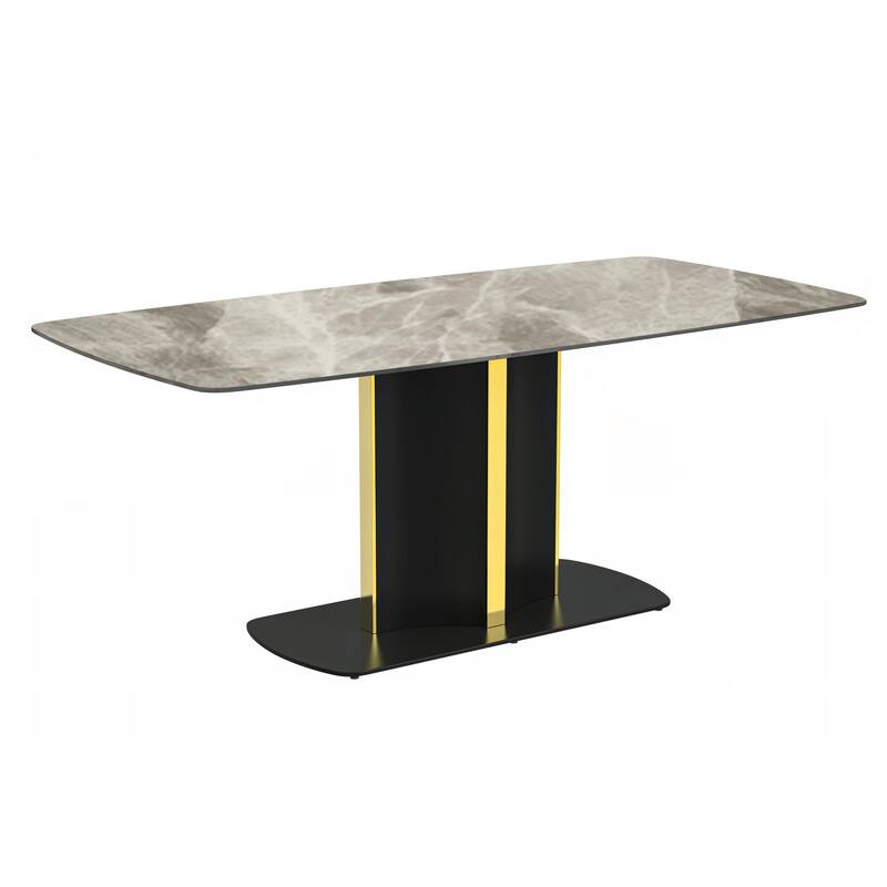 Sylva Dining Table Rectangular Tabletop in Gold Pedestal Base - 62 Inch - Deep Grey