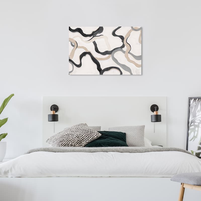 Wynwood Studio Canvas Abstract Paths of Life Beige Black and Cream White Modern & Contemporary Wall Art Canvas Print - 24 x 36