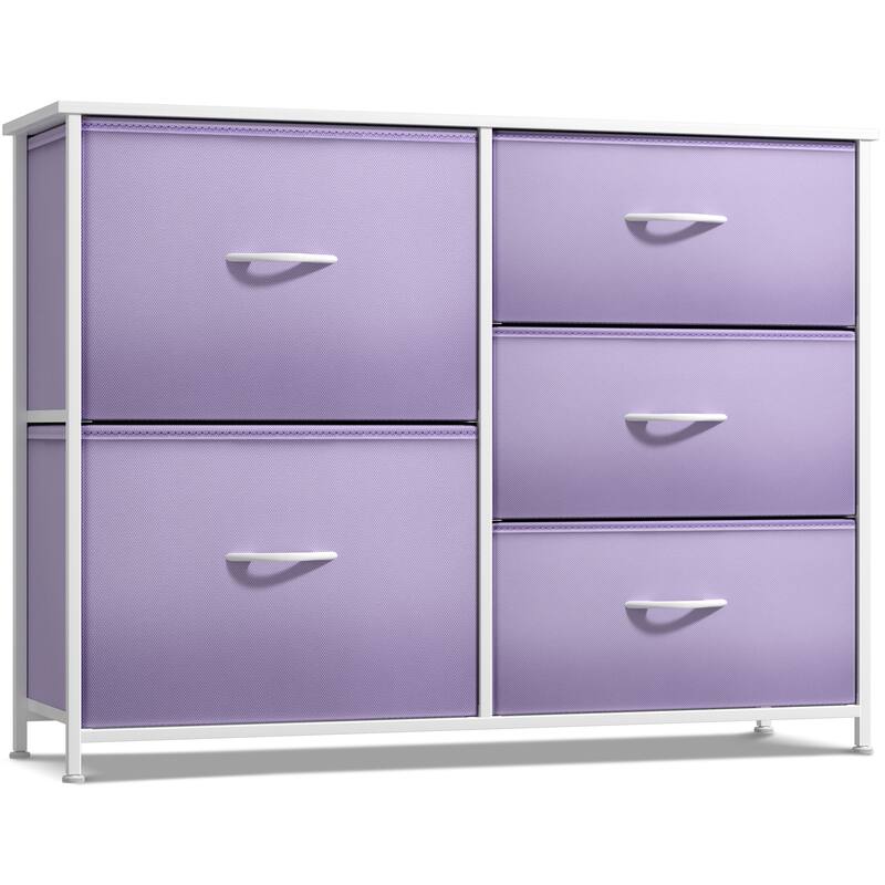 5 Drawer Bedroom Chest Dresser and TV Stand, Pastel Collection - Purple