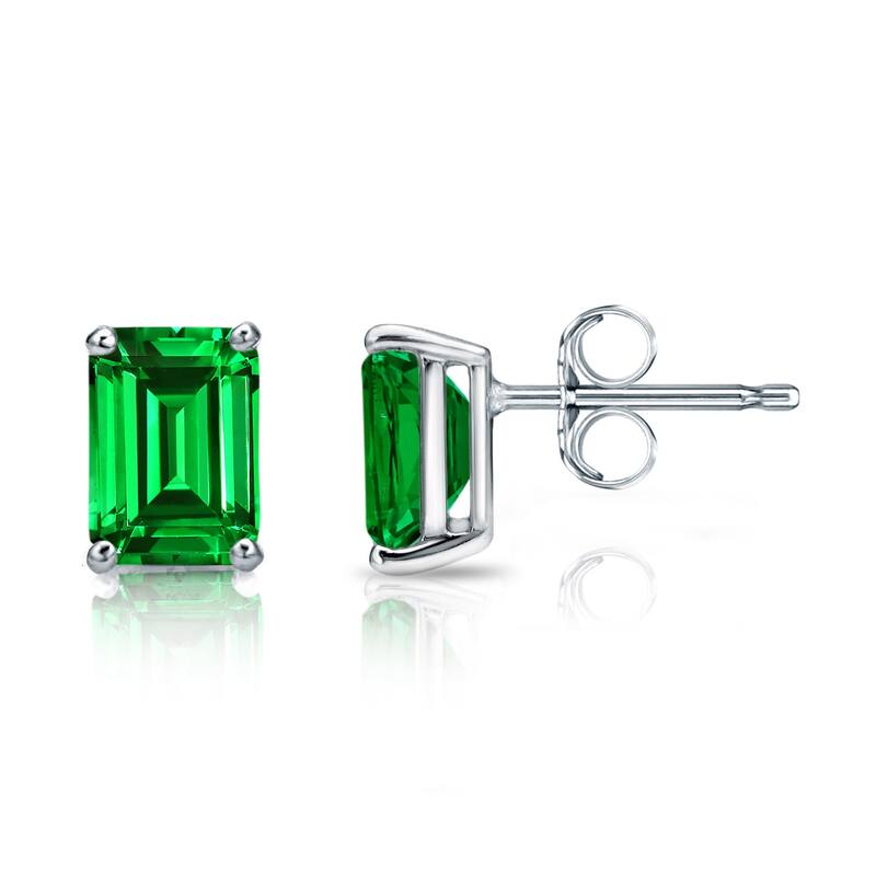 Auriya 14k Gold Lab Grown Gemstone Green Emerald Stud Earrings Emerald 0.25 to 5.00 ct. tw. 4-Prong Basket Push-Back - 1.00ct tgw. - White
