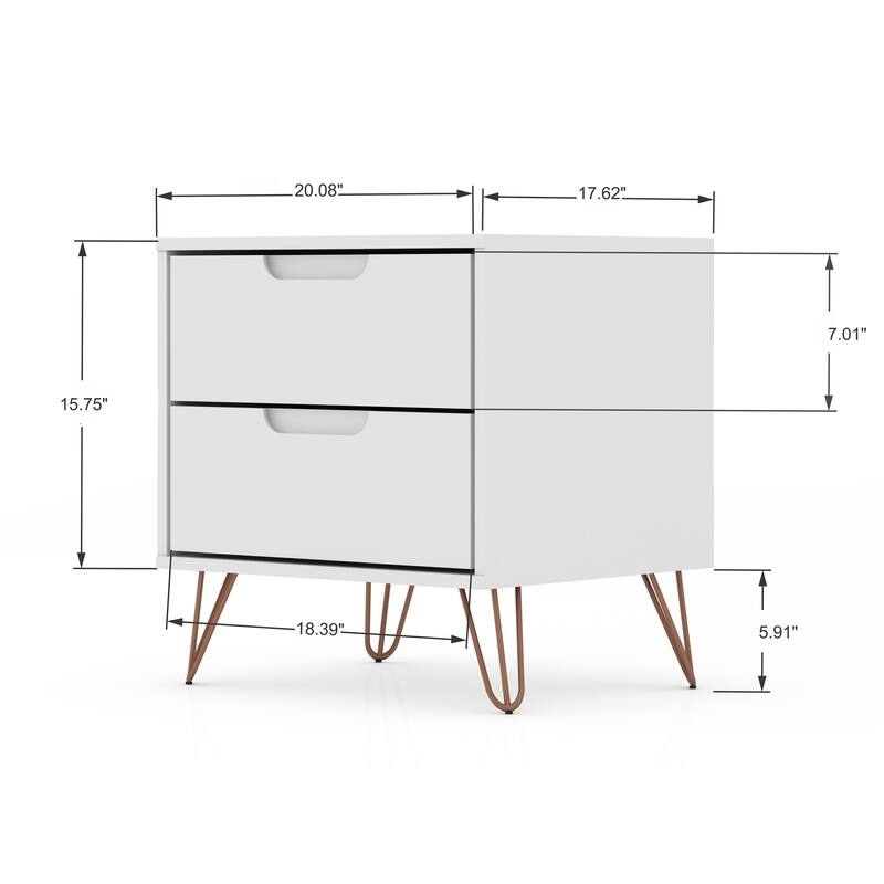 Mid-Century Modern 2-Drawer Nightstand in White, 20.08\