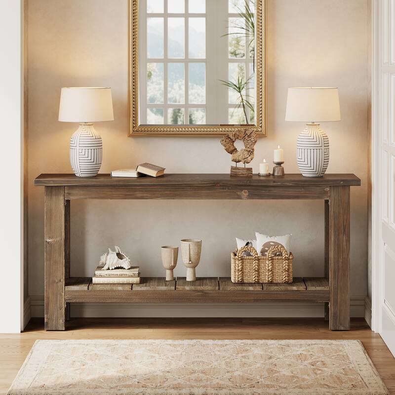 Industrial Farmhouse Solid Wood Console Entryway Table with Storage