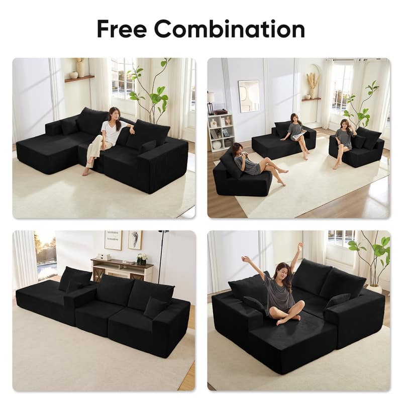 Mixoy W108"Corduroy Fabric Sectional Couch,3-Pieces Free-Combined Cloud Modular Modern L-Shaped Sofa with Chaise Lounge