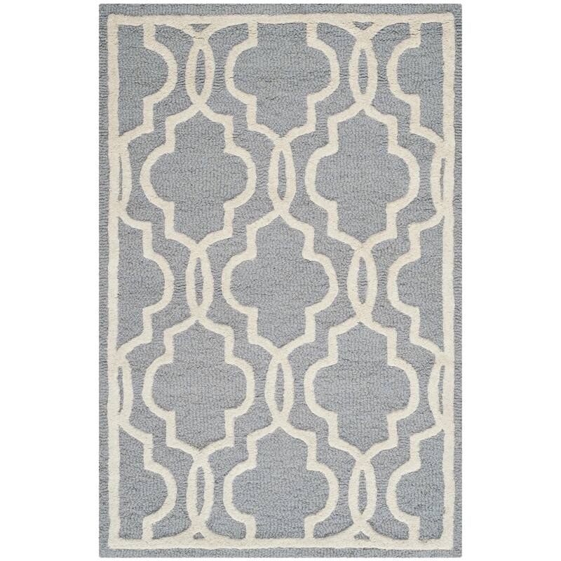 SAFAVIEH Handmade Cambridge Philine Geometric Wool Rug - 2'6" x 4' - Silver/Ivory