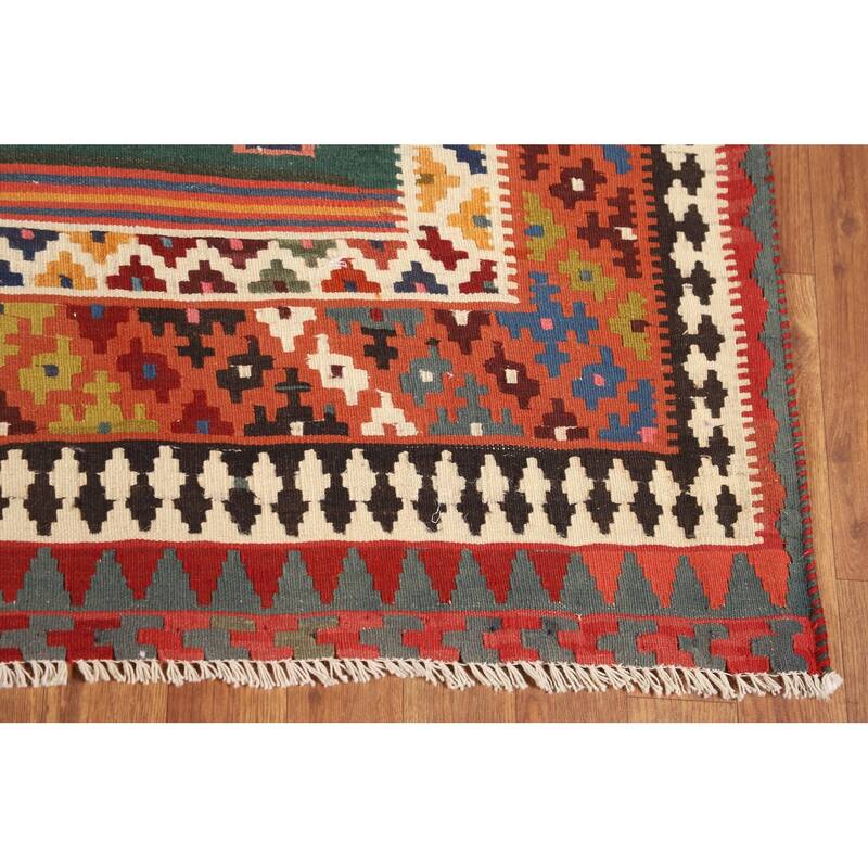 Vegetable Dye Striped Kilim Qashqai Persian Vintage Wool Carpet - 4'11"x 8'0"