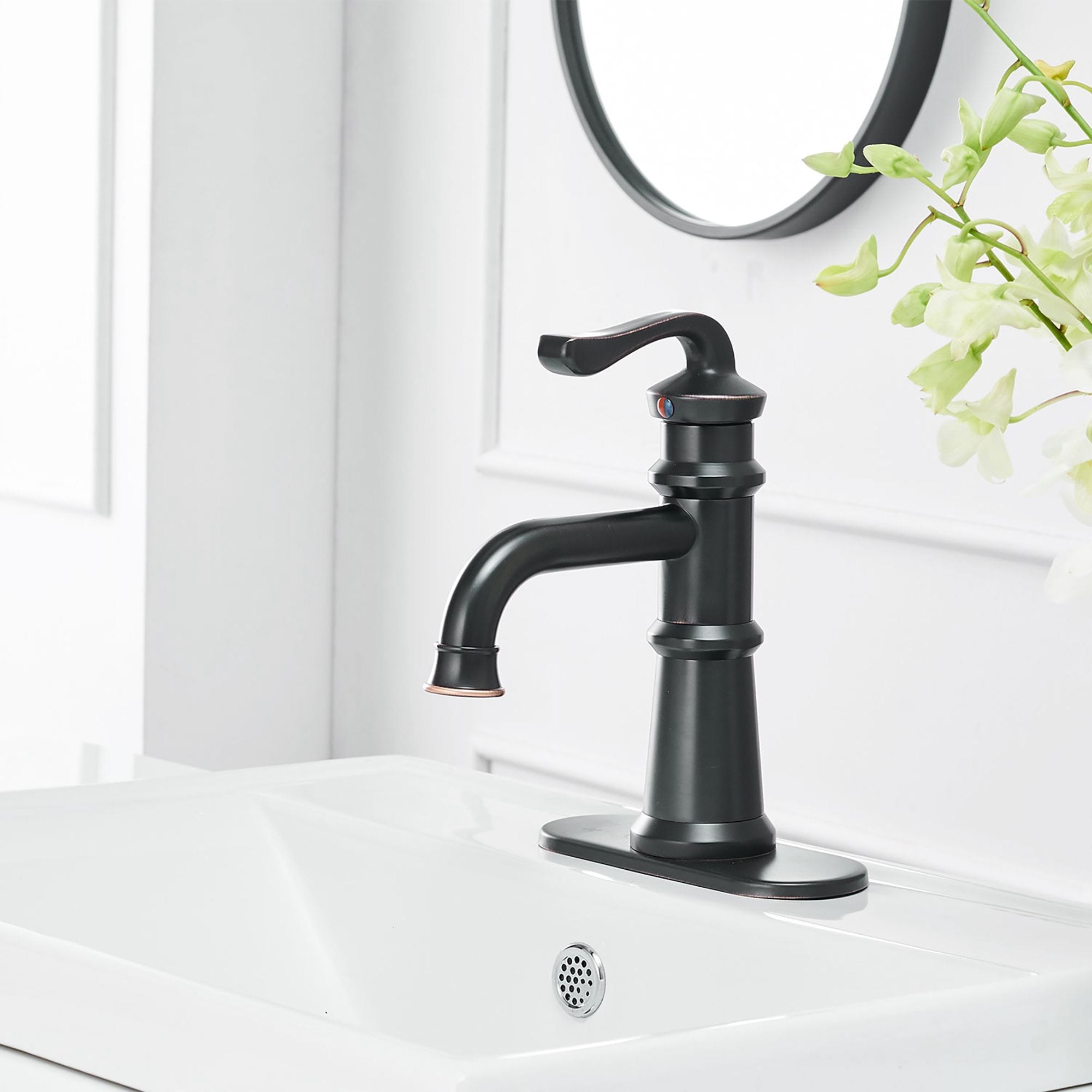 Details about   6" Oil Rubbed Bronze Bathroom Sink Faucet Modern One Hole/Handle Vessel Tap 