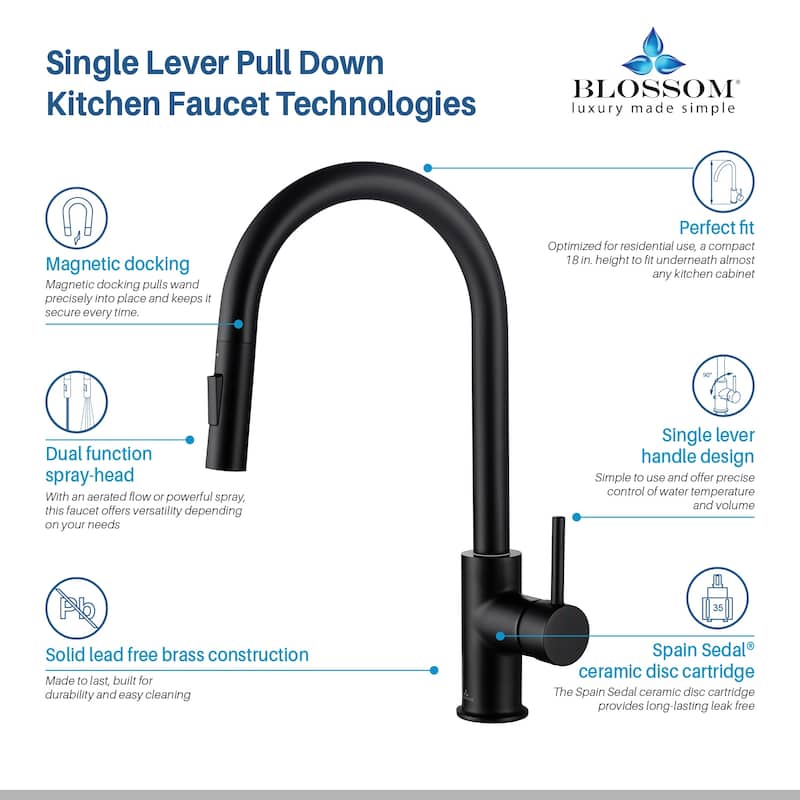 Blossom Solid Pull-Down Kitchen Faucet w/ 360 Swivel, Single Handle