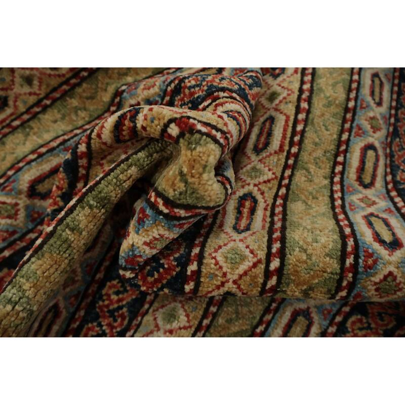 Hand Knotted Oriental 100% Wool Carpet Traditional Geometric Multi-Colored Kazak Area Rug - 5' 11'' X 3' 10''