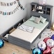 preview thumbnail 1 of 10, Twin Size Platform Bed Frame with LED Light, Open Storage Shelves & Drawers, Grey