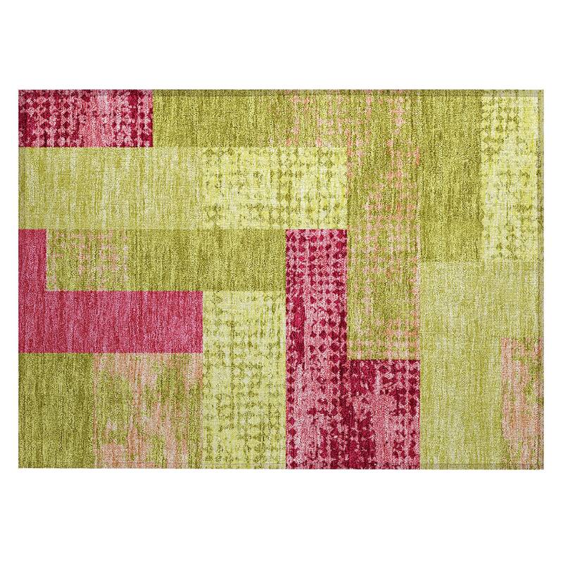 Machine Washable Indoor/ Outdoor Modern Blocks Chantille Rug