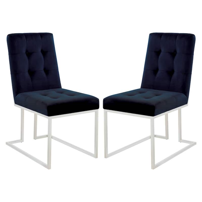 Silver/Blue Velvet Upholstered Metal Frame Dining Chair, Set of 2, Sturdy Dining Chair for Dining Rooms - 24.6