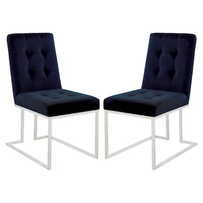 Silver/Blue Velvet Upholstered Metal Frame Dining Chair, Set of 2, Sturdy Dining Chair for Dining Rooms - 24.6