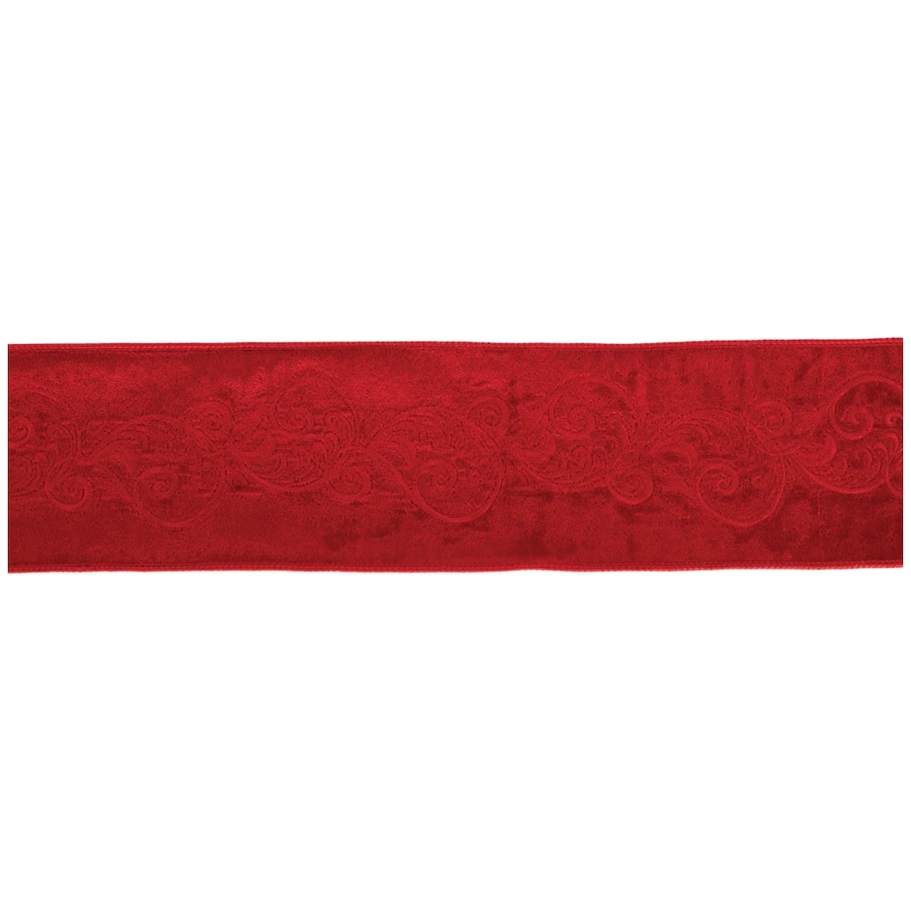 Red Embroidered Wired Ribbon 4 Inch x 5 Yards for Gift Wrapping